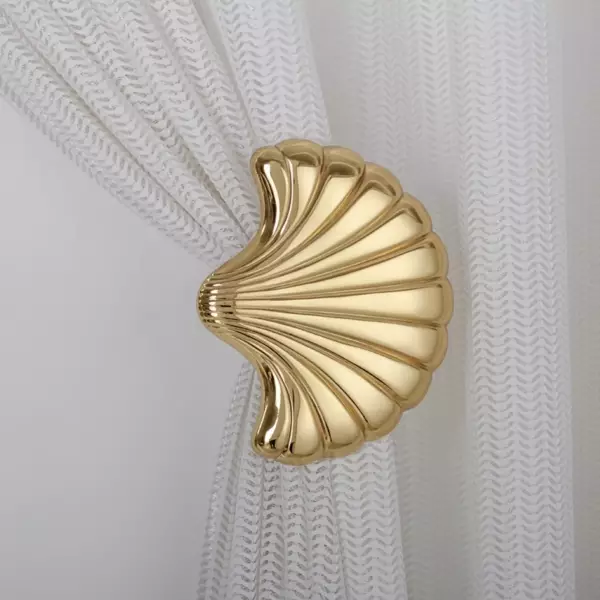 Seashell Polished Brass Curtain Holdback